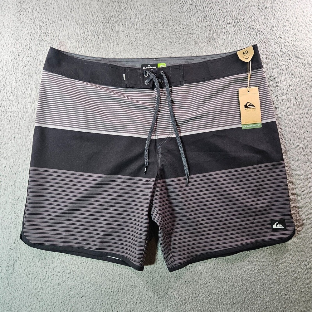 NWT Quiksilver Board Shorts Swim Trunks Men 40 No‎ Liner 19" Gray Black Striped